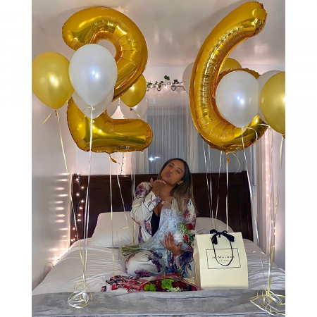 Balon din Folie Metalizata Flippy, Figurina Cifra, Tema Aniversare 100 cm, Ambalaj Individual, Pai inclus, Umflare cu Aer sau Heliu, Auriu, Cifra 6 [4]