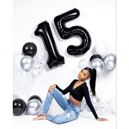 Balon din Folie Metalizata, Flippy, Figurina Cifra, Tema Aniversare 100 cm, Ambalaj Individual, Pai inclus, Umflare cu Aer sau Heliu, Negru, Cifra 1 [2]