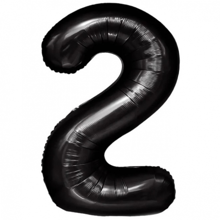 Cifre - Balon din Folie Metalizata, Flippy, Figurina Cifra, Tema Aniversare 100 cm, Ambalaj Individual, Pai inclus, Umflare cu Aer sau Heliu, Negru, Cifra 2