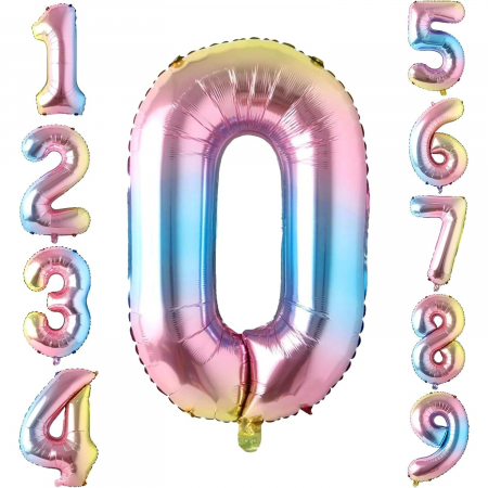 Balon din Folie Metalizata Flippy, Figurina Cifra, Tema Aniversare 40 cm, Ambalaj Individual, Pai inclus, Umflare cu Aer sau Heliu, Multicolor, Cifra 0 [4]