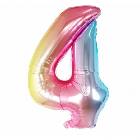 Articole petrecere - Balon din Folie Metalizata Flippy, Figurina Cifra, Tema Aniversare 40 cm, Ambalaj Individual, Pai inclus, Umflare cu Aer sau Heliu, Multicolor, Cifra 4