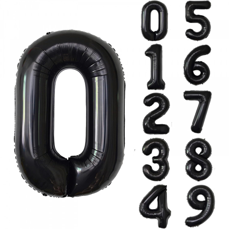 Balon din Folie Metalizata, Flippy, Figurina Cifra, Tema Aniversare 40 cm, Ambalaj Individual, Pai inclus, Umflare cu Aer sau Heliu, Negru, Cifra 0 [3]