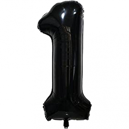 Balon din Folie Metalizata Flippy, Figurina Cifra, Tema Aniversare 40 cm, Ambalaj Individual, Pai inclus, Umflare cu Aer sau Heliu, Negru, Cifra 1 [6]