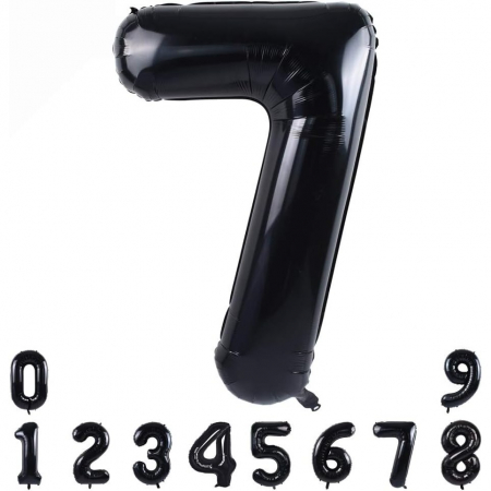 Balon din Folie Metalizata Flippy, Figurina Cifra, Tema Aniversare 40 cm, Ambalaj Individual, Pai inclus, Umflare cu Aer sau Heliu, Negru, Cifra 7 [8]