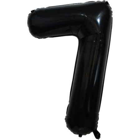 Balon din Folie Metalizata Flippy, Figurina Cifra, Tema Aniversare 40 cm, Ambalaj Individual, Pai inclus, Umflare cu Aer sau Heliu, Negru, Cifra 7 [7]