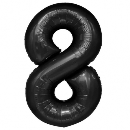 Balon din Folie Metalizata Flippy, Figurina Cifra, Tema Aniversare 40 cm, Ambalaj Individual, Pai inclus, Umflare cu Aer sau Heliu, Negru, Cifra 8 [7]