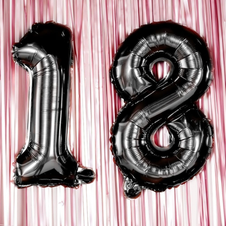 Balon din Folie Metalizata Flippy, Figurina Cifra, Tema Aniversare 40 cm, Ambalaj Individual, Pai inclus, Umflare cu Aer sau Heliu, Negru, Cifra 8 [4]
