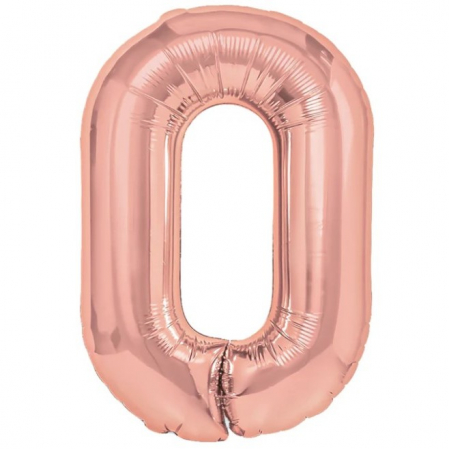 Balon din Folie Metalizata Flippy, Figurina Cifra, Tema Aniversare 40 cm, Ambalaj Individual, Pai inclus, Umflare cu Aer sau Heliu, Rose Gold, Cifra 0 [0]