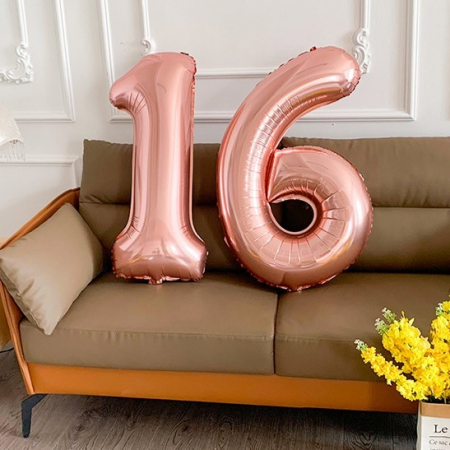Balon din Folie Metalizata Flippy, Figurina Cifra, Tema Aniversare 40 cm, Ambalaj Individual, Pai inclus, Umflare cu Aer sau Heliu, Rose Gold, Cifra 1 [8]
