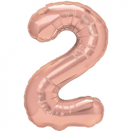 Balon din Folie Metalizata Flippy, Figurina Cifra, Tema Aniversare 40 cm, Ambalaj Individual, Pai inclus, Umflare cu Aer sau Heliu, Rose Gold, Cifra 2 [0]