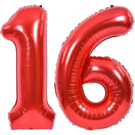 Balon din Folie Metalizata Flippy, Figurina Cifra, Tema Aniversare 40 cm, Ambalaj Individual, Pai inclus, Umflare cu Aer sau Heliu, Rosu, Cifra 1 [10]