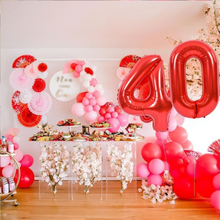 Balon din Folie Metalizata Flippy, Figurina Cifra, Tema Aniversare 40 cm, Ambalaj Individual, Pai inclus, Umflare cu Aer sau Heliu, Rosu, Cifra 4 [7]