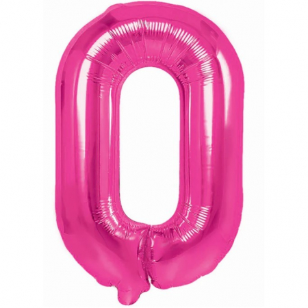 Cifre - Balon din Folie Metalizata Flippy, Figurina Cifra, Tema Aniversare 40 cm, Ambalaj Individual, Pai inclus, Umflare cu Aer sau Heliu, Roz, Cifra 0
