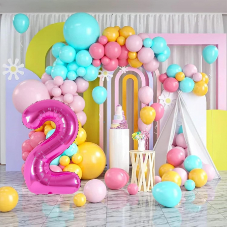 Balon din Folie Metalizata Flippy, Figurina Cifra, Tema Aniversare 40 cm, Ambalaj Individual, Pai inclus, Umflare cu Aer sau Heliu, Roz, Cifra 2 [9]