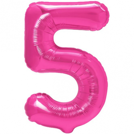Cifre - Balon din Folie Metalizata Flippy, Figurina Cifra, Tema Aniversare 40 cm, Ambalaj Individual, Pai inclus, Umflare cu Aer sau Heliu, Roz, Cifra 5