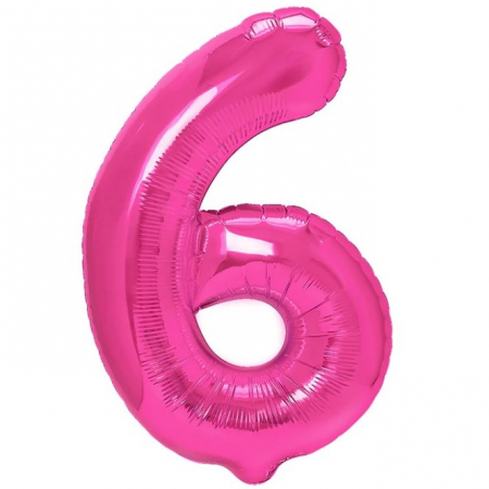 Cifre - Balon din Folie Metalizata Flippy, Figurina Cifra, Tema Aniversare 40 cm, Ambalaj Individual, Pai inclus, Umflare cu Aer sau Heliu, Roz, Cifra 6