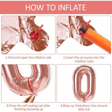 Balon din Folie Metalizata Flippy, Figurina Cifra, Tema Aniversare 40 cm, Ambalaj Individual, Pai inclus, Umflare cu Aer sau Heliu, Roz Gold, Cifra 6 [4]