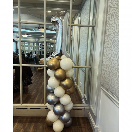 Balon din Folie Metalizata, Flippy, Figurina Cifra, Tema Aniversare 80 cm, Ambalaj Individual, Pai inclus, Umflare cu Aer sau Heliu, Argintiu, Cifra 1 [5]