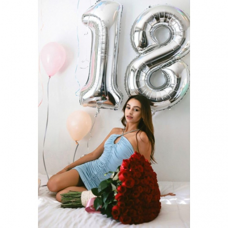 Balon din Folie Metalizata, Flippy, Figurina Cifra, Tema Aniversare 80 cm, Ambalaj Individual, Pai inclus, Umflare cu Aer sau Heliu, Argintiu, Cifra 8 [4]