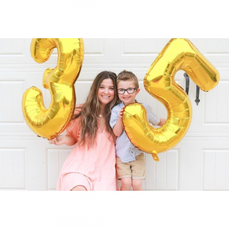 Balon din Folie Metalizata Flippy, Figurina Cifra, Tema Aniversare 80 cm, Ambalaj Individual, Pai inclus, Umflare cu Aer sau Heliu, Auriu, Cifra 3 [4]