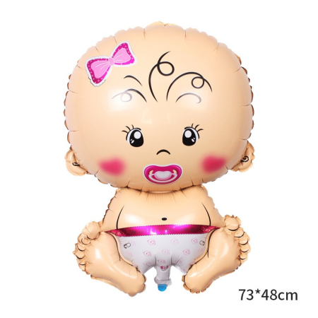 Balon din Folie Metalizata, Flippy, Figurina Fetita, Tema Botez, 73x48 cm, Ambalaj Individual, Pai Inclus, Umflare cu Aer sau Heliu, Roz [1]