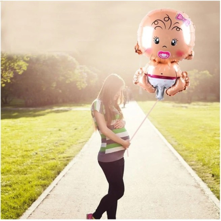 Balon din Folie Metalizata, Flippy, Figurina Fetita, Tema Botez, 73x48 cm, Ambalaj Individual, Pai Inclus, Umflare cu Aer sau Heliu, Roz [6]