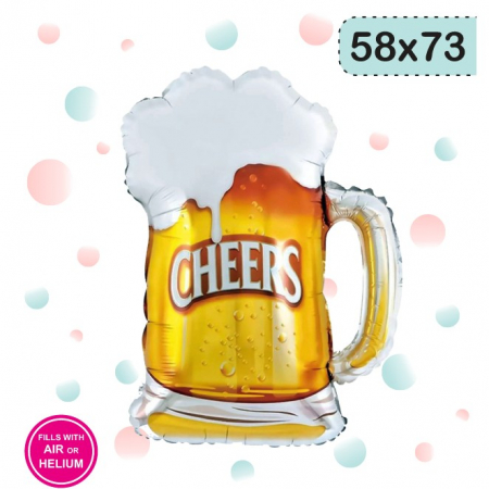 Balon din Folie Metalizata, Flippy, Figurina Halba de Bere, Model Cheers, Tematica Petrecere, 58x73 cm, Ambalaj Individual, Pai Inclus, Umflare cu Aer sau Heliu, Galben [1]