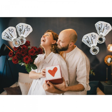 Balon din Folie Metalizata, Flippy, Figurina Inel de Logodna, Model Diamant, Tema Nunta, 60 cm, Ambalaj Individual, Pai Inclus, Umflare cu Aer sau Heliu, Alb [2]