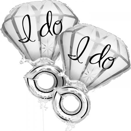 Balon din Folie Metalizata, Flippy, Figurina Inel de Logodna, Model Diamant, Tema Nunta, 60 cm, Ambalaj Individual, Pai Inclus, Umflare cu Aer sau Heliu, Alb [1]