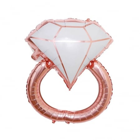 Articole petrecere - ! LICHIDARE DE STOC ! Balon din Folie Metalizata, Flippy, Figurina Inel de Logodna, Model Diamant, Tema Nunta, 60 cm, Ambalaj Individual, Pai Inclus, Umflare cu Aer sau Heliu, Roz