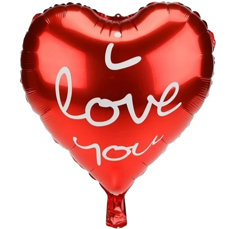 Cadouri și petreceri - Balon din Folie Metalizata, Flippy, Figurina Inima, Model I Love You Scris de Mana, Tema Ziua Indragostitilor, 45 cm, Ambalaj Individual, Pai Inclus, Umflare cu Aer sau Heliu, Rosu
