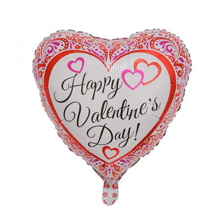 Articole petrecere - Balon din Folie Metalizata, Flippy, Figurina Inimioara, Model Happy Valentine&#039;s Day, Tematica Iubire, 45 cm, Ambalaj Individual, Pai Inclus, Umflare cu Aer sau Heliu, Rosu