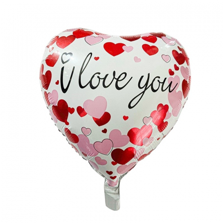 Articole petrecere - Balon din Folie Metalizata, Flippy, Figurina Inimioara, Model I LOVE YOU, Tematica Iubire, 45 cm, Ambalaj Individual, Pai Inclus, Umflare cu Aer sau Heliu, Rosu