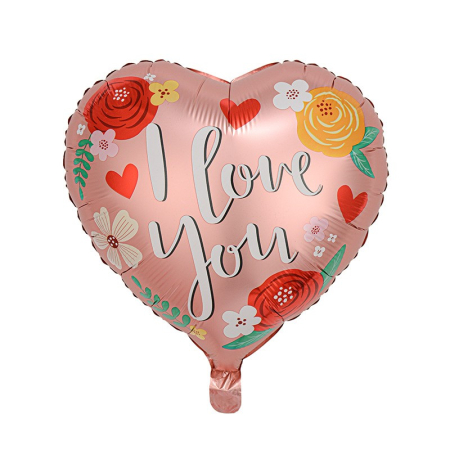 Cadouri și petreceri - Balon din Folie Metalizata, Flippy, Figurina Inimioara, Model I LOVE YOU, Tematica Iubire, 45 cm, Ambalaj Individual, Pai Inclus, Umflare cu Aer sau Heliu, Rosu Multicolor