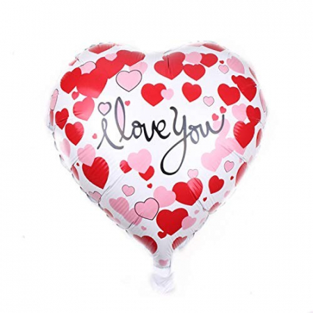 Balon din Folie Metalizata, Flippy, Figurina Inimioara, Model I LOVE YOU, Tematica Iubire, 45 cm, Ambalaj Individual, Pai Inclus, Umflare cu Aer sau Heliu, Rosu [3]