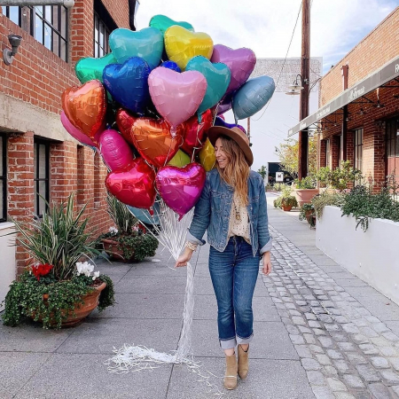 Balon din Folie Metalizata, Flippy, Figurina Inimioara, Model Simplu, Tematica Iubire, 40 cm, Ambalaj Individual, Pai Inclus, Umflare cu Aer sau Heliu, Albastru [3]