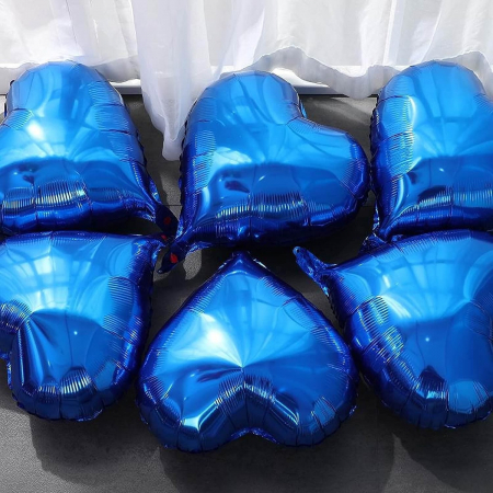 Balon din Folie Metalizata, Flippy, Figurina Inimioara, Model Simplu, Tematica Iubire, 40 cm, Ambalaj Individual, Pai Inclus, Umflare cu Aer sau Heliu, Albastru [2]