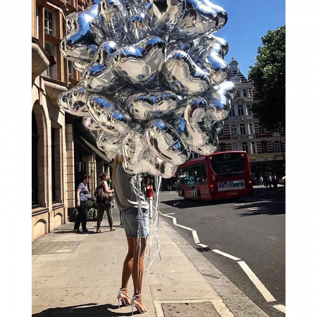 Balon din Folie Metalizata, Flippy, Figurina Inimioara, Model Simplu, Tematica Iubire, 40 cm, Ambalaj Individual, Pai Inclus, Umflare cu Aer sau Heliu, Argintiu [5]