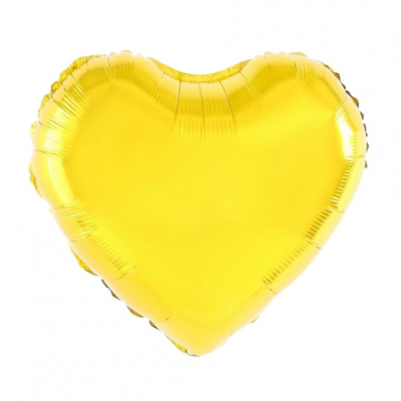 Articole petrecere - Balon din Folie Metalizata, Flippy, Figurina Inimioara, Model Simplu, Tematica Iubire, 40 cm, Ambalaj Individual, Pai Inclus, Umflare cu Aer sau Heliu, Auriu