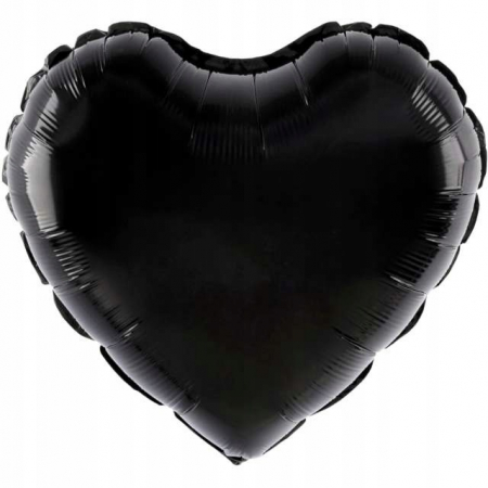 Balon din Folie Metalizata, Flippy, Figurina Inimioara, Model Simplu, Tematica Iubire, 40 cm, Ambalaj Individual, Pai Inclus, Umflare cu Aer sau Heliu, Negru [1]