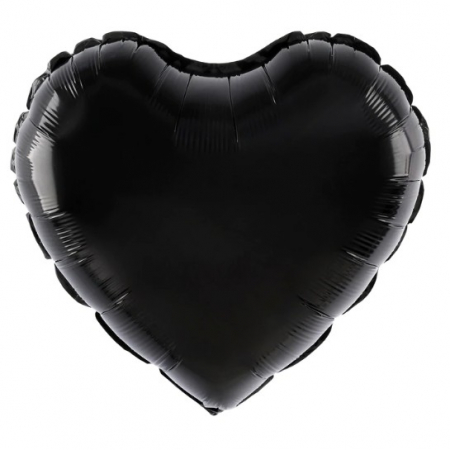 Articole petrecere - Balon din Folie Metalizata, Flippy, Figurina Inimioara, Model Simplu, Tematica Iubire, 40 cm, Ambalaj Individual, Pai Inclus, Umflare cu Aer sau Heliu, Negru