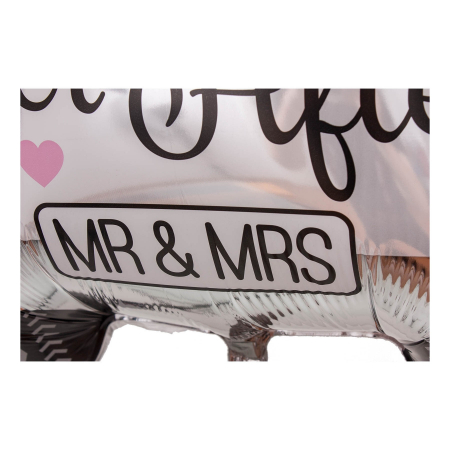 Balon din Folie Metalizata, Flippy, Figurina Masina, Model Nunta Happily Ever After, Tema Nunta, 60 x 63 cm, Ambalaj Individual, Pai Inclus, Umflare cu Aer sau Heliu, Alb [2]