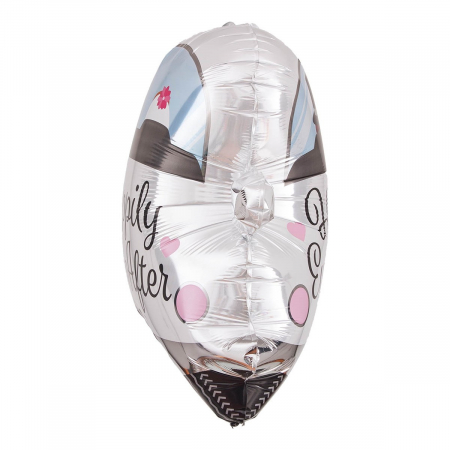 Balon din Folie Metalizata, Flippy, Figurina Masina, Model Nunta Happily Ever After, Tema Nunta, 60 x 63 cm, Ambalaj Individual, Pai Inclus, Umflare cu Aer sau Heliu, Alb [4]
