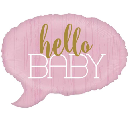 Balon din Folie Metalizata, Flippy, Figurina Norisor, Tema Hello Baby , 59x50 cm, Ambalaj Individual, Pai Inclus, Umflare cu Aer sau Heliu, Roz [4]