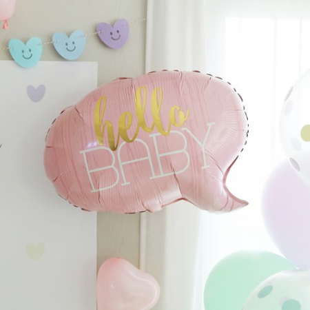 Balon din Folie Metalizata, Flippy, Figurina Norisor, Tema Hello Baby , 59x50 cm, Ambalaj Individual, Pai Inclus, Umflare cu Aer sau Heliu, Roz [2]