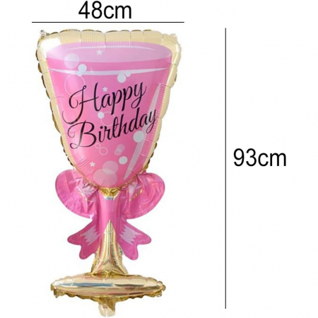 Balon din Folie Metalizata, Flippy, Figurina Pahar de Vin, Tema Aniversare, 93x48 cm, Ambalaj Individual, Pai Inclus, Umflare cu Aer sau Heliu, Roz [2]