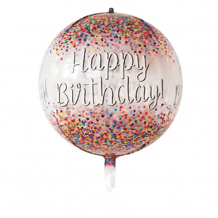 Articole petrecere - Balon din Folie Metalizata, Flippy, Figurina Rotunda 4D, Model Happy Birthday, Tema Aniversare, 24 x 63 cm, Ambalaj Individual, Pai inclus, Umflare cu Aer sau Heliu, Maro