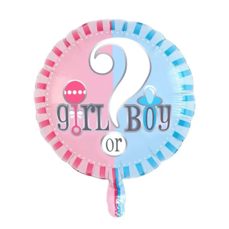 Cadouri și petreceri - Balon din Folie Metalizata, Flippy, Figurina Rotunda, Model Girl or Boy, Tema Gender Reveal, 45 cm, Ambalaj Individual, Pai Inclus, Umflare cu Aer sau Heliu, Albastru/Roz
