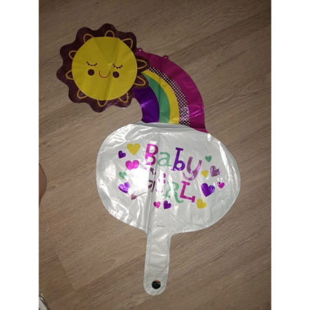 Balon din Folie Metalizata, Flippy, Figurina Soare si Nor, Tema Botez, 60x53 cm, Ambalaj Individual, Pai Inclus, Umflare cu Aer sau Heliu, Roz [4]