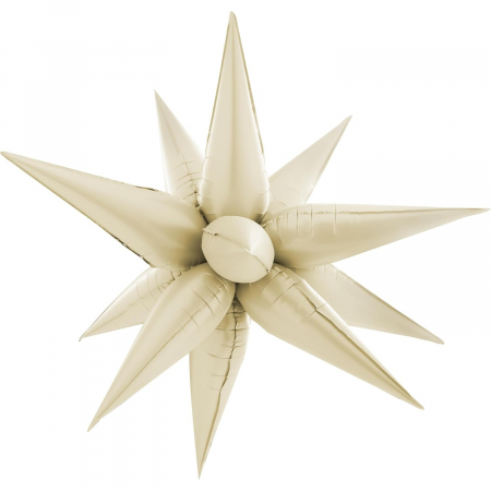 Articole petrecere - Balon din Folie Metalizata, Flippy, Figurina Stea 3D, 66 cm, Ambalaj Individual, Pai inclus, Umflare cu Aer sau Heliu, Crem